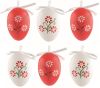 Velikonoční vejce plastová Květiny červené a bílé 6 cm na zavěšení, 6 ks v sáčku