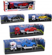 Auto odtahovka kovová 18cm set tahač s přívěsem a automobilem 4 druhy - zvětšit obrázek