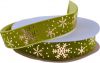 Stuha vánoční 26mmx9m sametová, zelená s vločkami