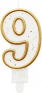 Dortová svíčka číslice 9 zlacená s glitry 7,5cm