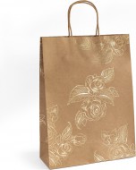 Papírová taška Kraft zlaté květiny 33x10x24cm, 5ks - zvětšit obrázek