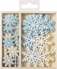 Dřevěné ozdoby v boxu, 54 ks - vločky