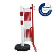 Bílo-červená sloupková přenosná mobilní zábrana - 3,6 x 1,05 m