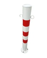 Bílo-červený ocelový parkovací sloupek s oky - 8 x 76 cm
