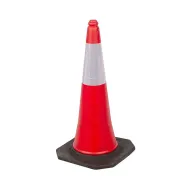 Červeno-bílý plastový (PE) reflexní kužel s gumovým podstavcem FLOMA CF27 - 48 x 48 x 100 
