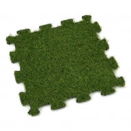 Zelená gumová puzzle terasová dlažba s umělým trávníkem FLOMA Comfort Tile - 36,5 x 36,5 x
