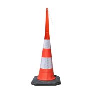 Oranžový plastový dopravní kužel s reflexním pruhem - 11 x 75 cm