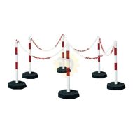 Bílo-červený ocelový vymezovací sloupek (6 x sloupek + patky, 5 x řetěz) - 100 cm