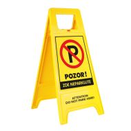 Žlutý PVC dvojjazyčný výstražný stojan Pozor! Zde neparkujte - 30 x 61,5 cm