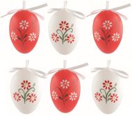Velikonoční vejce plastová Květiny červené a bílé 6 cm na zavěšení, 6 ks v sáčku