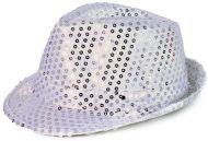 Klobouk disco stříbrný s LED světlem pro dospělé