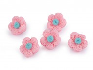 Knoflík 3D květ imitace háčkování velikost 28 1 růžová sv., 5 ks - zvětšit obrázek