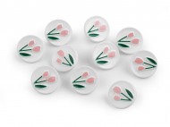 Knoflík tulipány velikost 28 1 bílá růžová, 25 ks - zvětšit obrázek