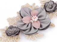 Monofilová aplikace / vsadka 3D 9,5x23 cm s květy - zvětšit obrázek
