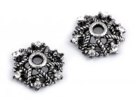 Kovový kaplík s broušenými kamínky 11 mm 1 platina s patinou, 4 ks - zvětšit obrázek