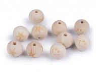 Dřevěné korálky nelakované hvězda, smajlík 20 mm