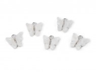 Kovový přívěsek / taháček na zip motýl perleťový 13x15 mm 1 (12x13 mm) bílá, 5 ks - zvětšit obrázek