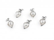 Kovový přívěsek / taháček na zip květ s perlou 3D 9x18 mm platina, 5 ks - zvětšit obrázek