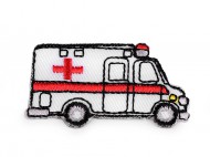 Nažehlovačka nákladní auto, traktor, bagr, vláček, míchačka 7 bílá sanitka, 1 ks - zvětšit obrázek