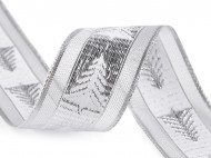 Vánoční stuha stromeček s lurexem šíře 40 mm bílá stříbrná, 18 m - zvětšit obrázek