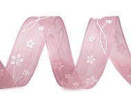 Stuha s květy šíře 25 mm 607 starorůžová sv., 20 m - zvětšit obrázek