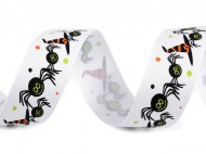 Rypsová stuha Halloween šíře 25 mm 1 bílá pavouk, 1 m - zvětšit obrázek