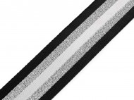 Hladký oboustranný popruh s lurexem šíře 50 mm 5 černá stříbrná, 1 m - zvětšit obrázek