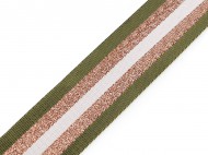 Hladký oboustranný popruh s lurexem šíře 50 mm 3 zelená měděná, 1 m - zvětšit obrázek