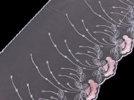 Vyšívaná krajka na monofilu šíře 20 cm 2 šedá nejsvětlejší růžová, 1 m - zvětšit obrázek