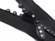 Kostěný zip šíře 4 mm délka 55 cm se štrasovými kamínky - zvětšit obrázek