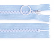 Kostěný zip barevný No 5 délka 15 cm s ozdobným jezdcem 7 (185) modrá světlá bílá, 1 ks - zvětšit obrázek