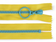 Kostěný zip barevný No 5 délka 15 cm s ozdobným jezdcem 2 (110) žlutá modrá světlá, 1 ks - zvětšit obrázek