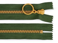 Kostěný zip barevný No 5 délka 15 cm s ozdobným jezdcem 12 (268) zelená béžová, 1 ks - zvětšit obrázek