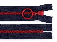 Kostěný zip barevný No 5 délka 15 cm s ozdobným jezdcem 10 (330) modrá tmavá červená, 1 ks - zvětšit obrázek