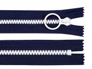 Kostěný zip barevný No 5 délka 15 cm s ozdobným jezdcem 9 (330) modrá tmavá bílá, 1 ks - zvětšit obrázek
