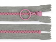 Kostěný zip barevný No 5 délka 15 cm s ozdobným jezdcem 13 (317) šedá světlá růžová, 1 ks - zvětšit obrázek