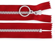 Kostěný zip barevný No 5 délka 25 cm s ozdobným jezdcem 8 (148) červená bílá, 1 ks - zvětšit obrázek