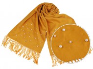 Šátek / šála typu pashmina s perlami a třásněmi 65x180 cm - zvětšit obrázek