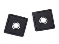 Průchodka s koženkovým čtverečkem k našití, průvlek 8 mm 10 šedá černý nikl, 4 ks - zvětšit obrázek