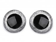 Oči velké s glitry s pojistkou 40 mm 1 stříbrná, 2 sada - zvětšit obrázek