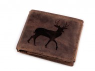 Pánská peněženka kožená pro myslivce, rybáře, motorkáře 9,5x12 cm 17 hnědá jelen, 1 ks - zvětšit obrázek