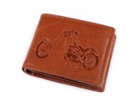 Pánská peněženka kožená pro myslivce, rybáře, motorkáře 9,5x12 cm 23 hnědá koňak motorka, 1 ks - zvětšit obrázek