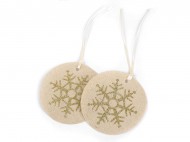 Vánoční visačka Merry Christmas, vločka 10 cm 1 režná vločka, 2 ks - zvětšit obrázek