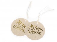 Vánoční visačka Merry Christmas, vločka 10 cm 2 režná, 2 ks - zvětšit obrázek