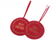 Vánoční visačka Merry Christmas, vločka 10 cm 3 červená tmavá, 2 ks - zvětšit obrázek