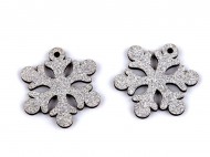 Dřevěná vločka s glitry k zavěšení 30 mm - zvětšit obrázek