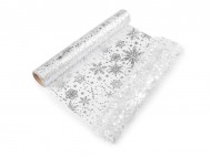 Vánoční organza s potiskem - vločka, šíře 36 cm 1 stříbrná, 4.5 m - zvětšit obrázek